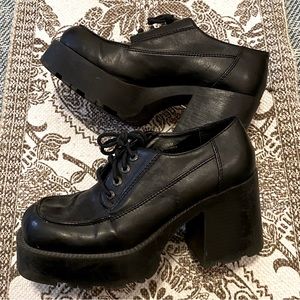 Vintage Candie’s Black Platform Chunky Heel Pleather Shoes Size 7.5